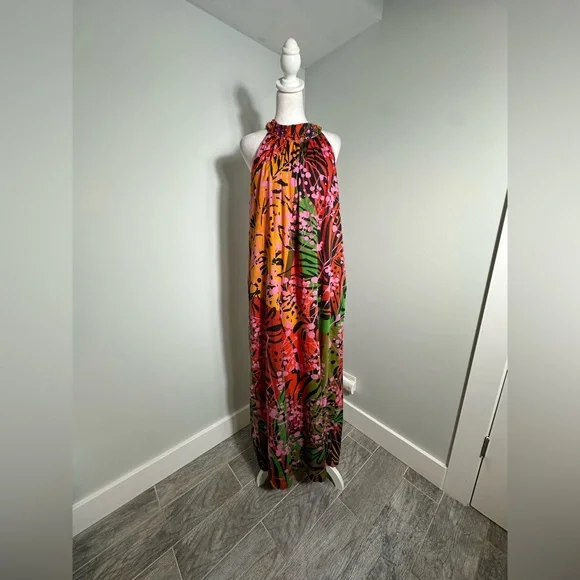 Roopa Pemmaraju X Anthropologie Floral Maxi Halter Beaded Colorful Dress Size XL - Picture 5 of 17